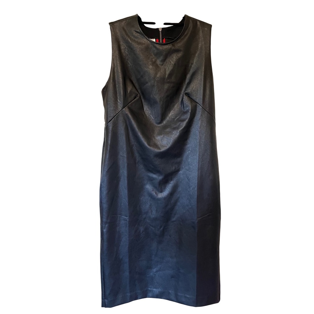 Spanx Faux Leather Shift Dress Black Sleeveless Edgy Pleather Women's L
